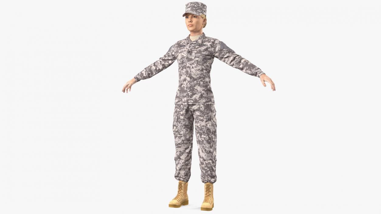 3D Female Soldier Military ACU Fur Rigged model