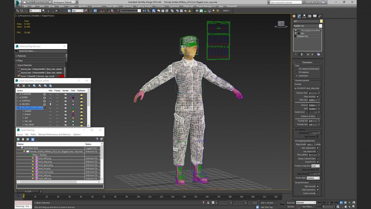 3D Female Soldier Military ACU Fur Rigged model