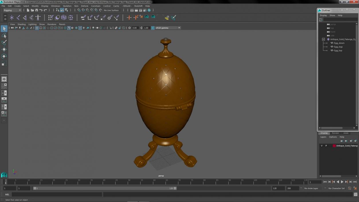 3D Antique Gold Faberge Egg Closed