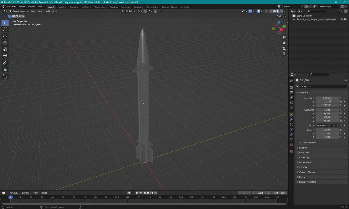 3D Fath-360 Compact Tactical Missile Grey model