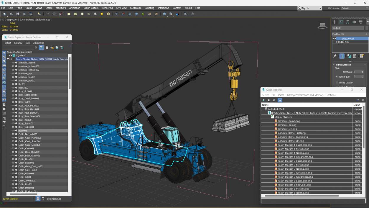 Reach Stacker Nielsen NCN 180TH Loading Concrete Barriers 3D