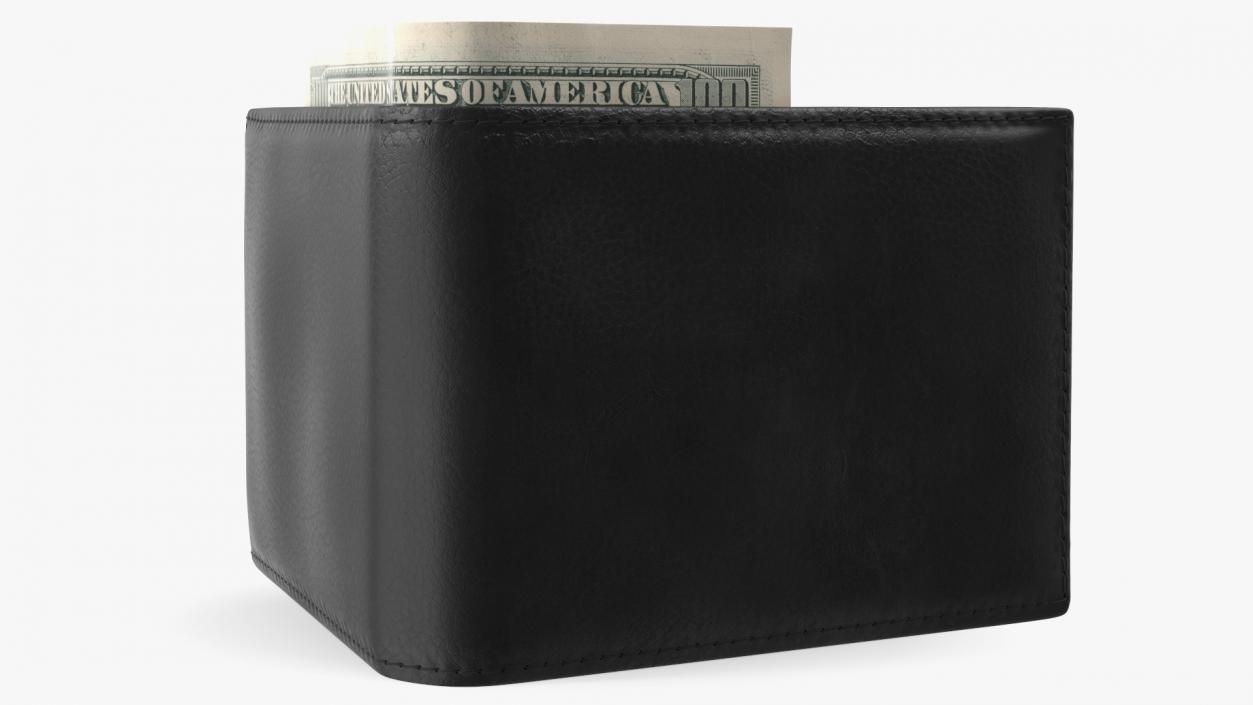 3D model Leather Wallet with Card and Dollar