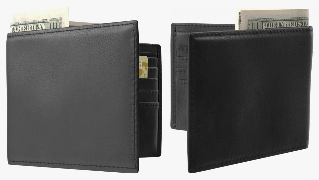 3D model Leather Wallet with Card and Dollar