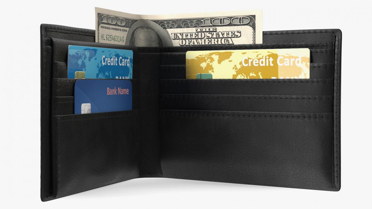 3D model Leather Wallet with Card and Dollar