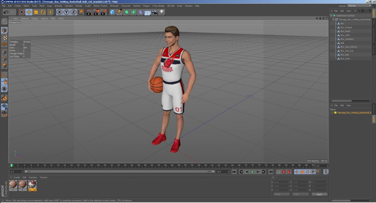 3D model Teenage Boy Holding Basketball Ball