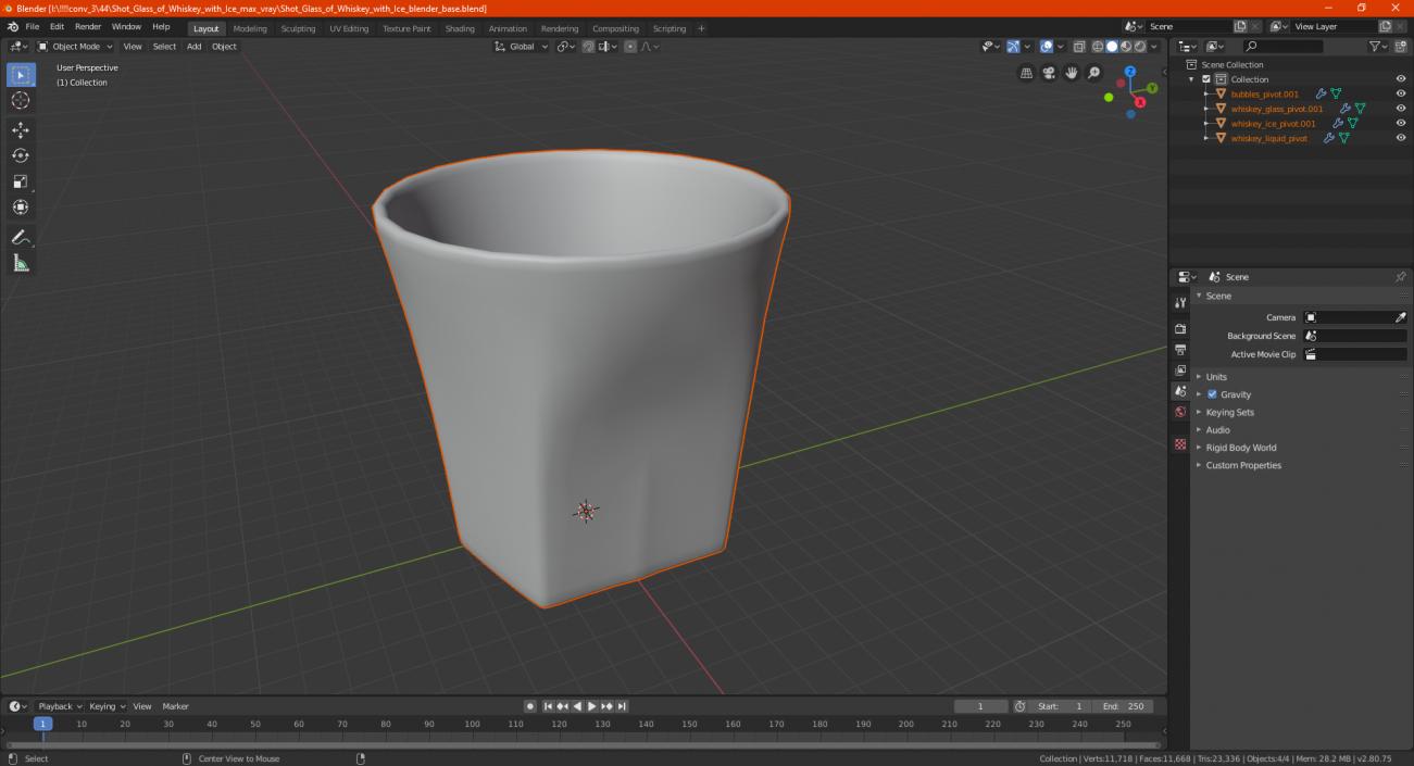 3D model Shot Glass of Whiskey with Ice