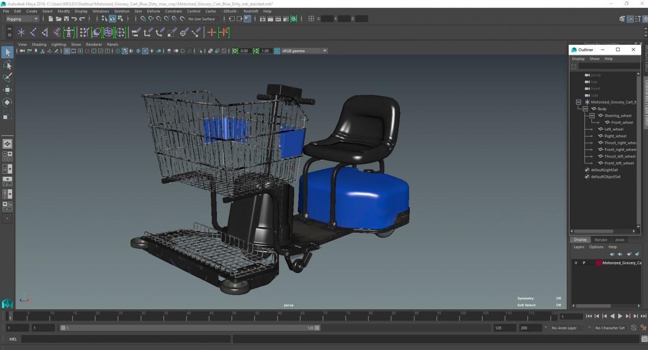 3D Motorized Grocery Cart Blue Dirty model