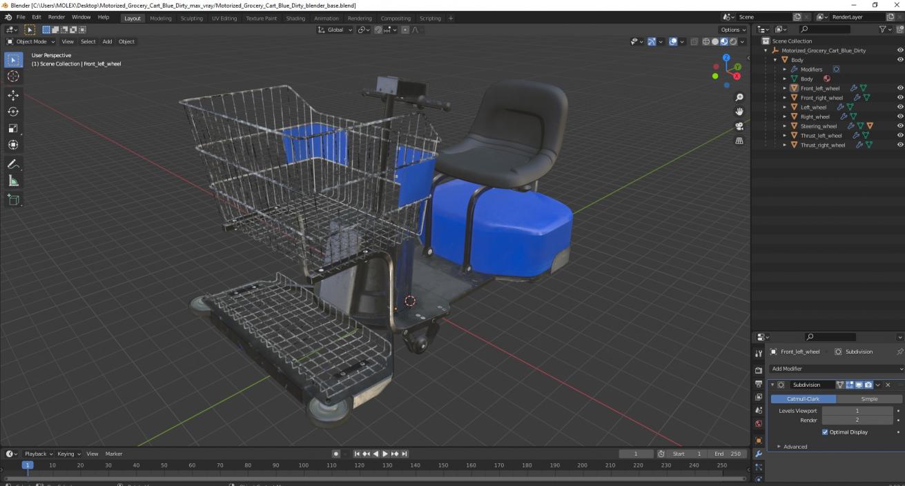 3D Motorized Grocery Cart Blue Dirty model