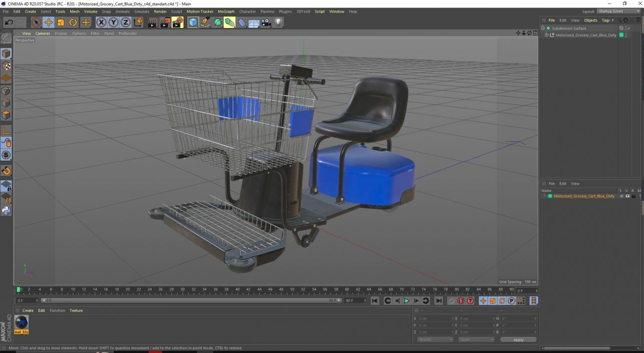 3D Motorized Grocery Cart Blue Dirty model