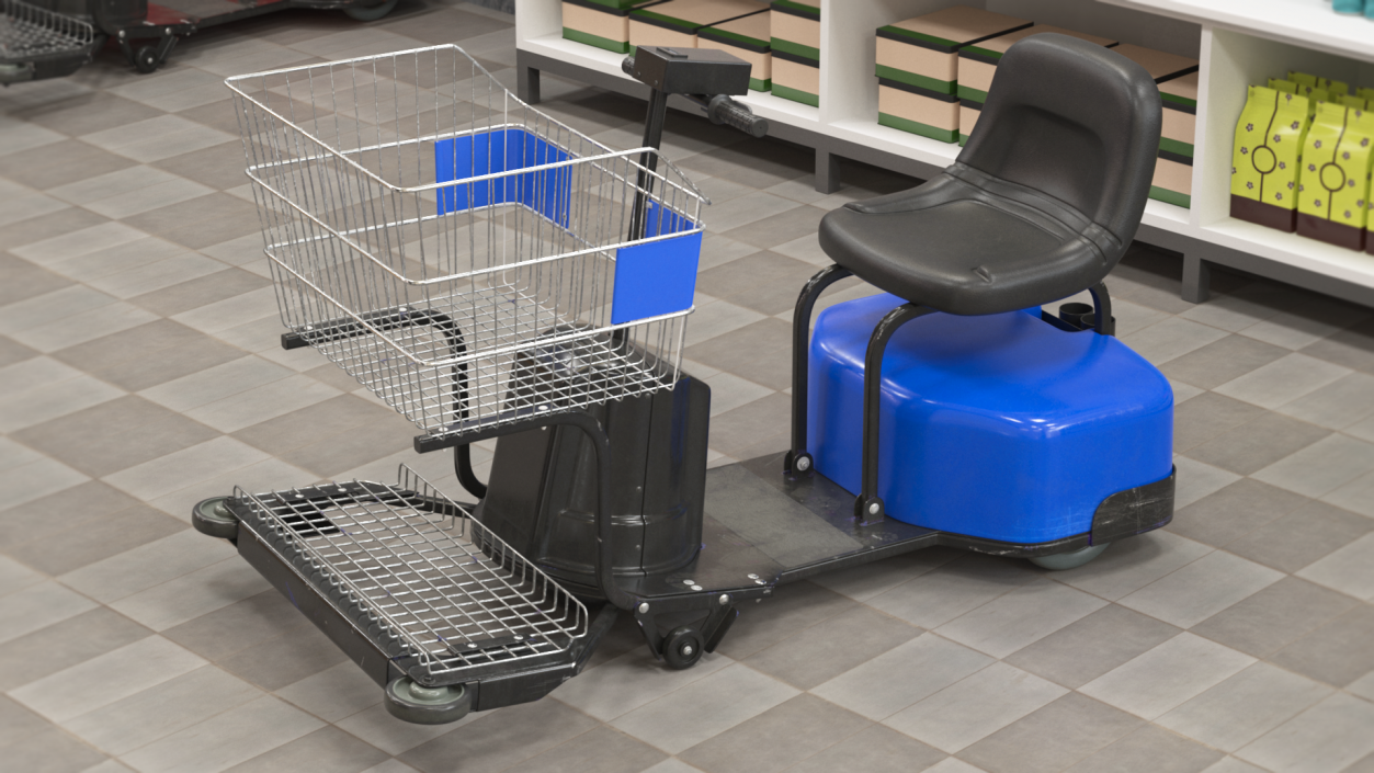 3D Motorized Grocery Cart Blue Dirty model