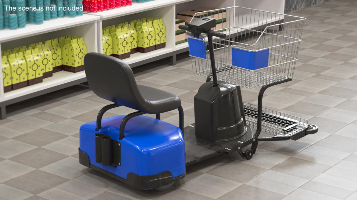 3D Motorized Grocery Cart Blue Dirty model