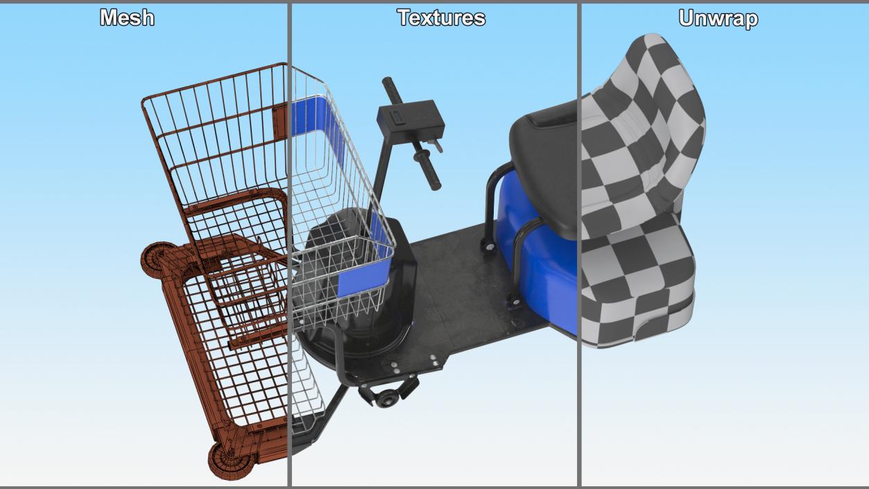 3D Motorized Grocery Cart Blue Dirty model