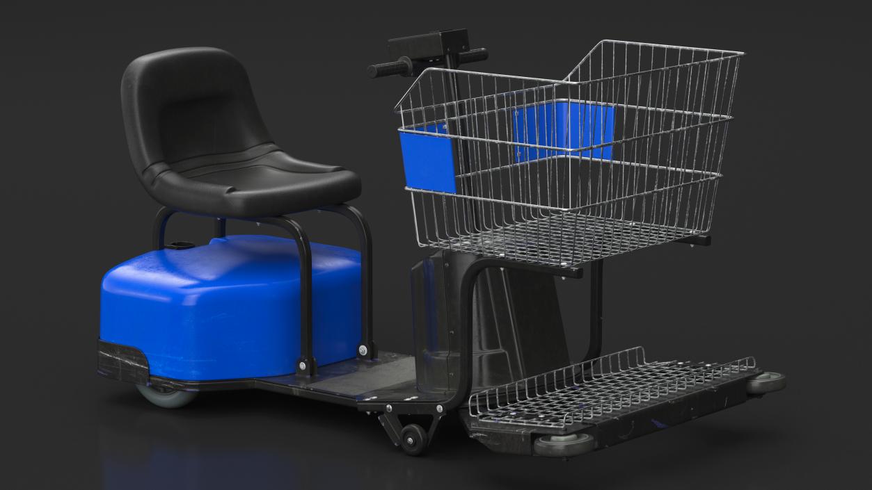 3D Motorized Grocery Cart Blue Dirty model