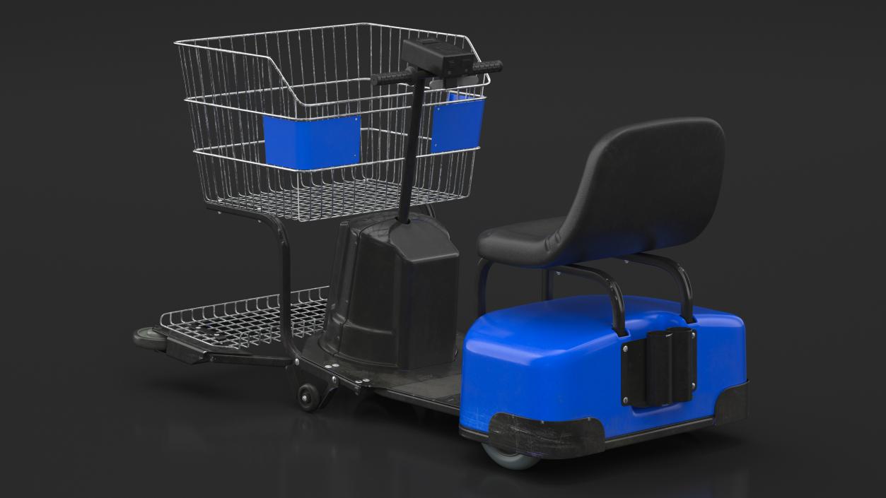 3D Motorized Grocery Cart Blue Dirty model