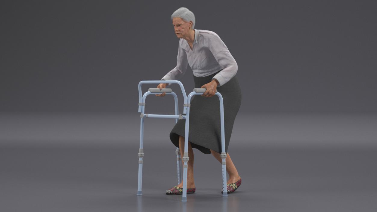 3D model Older Woman with a Walker