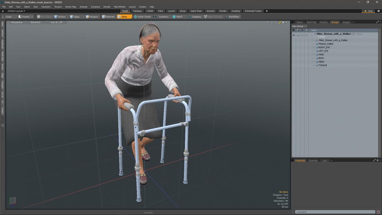 3D model Older Woman with a Walker