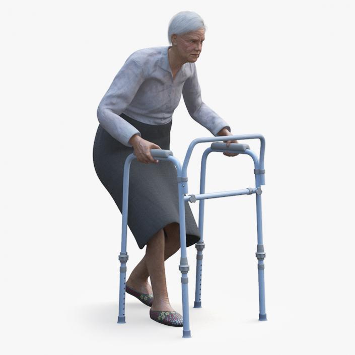 3D model Older Woman with a Walker