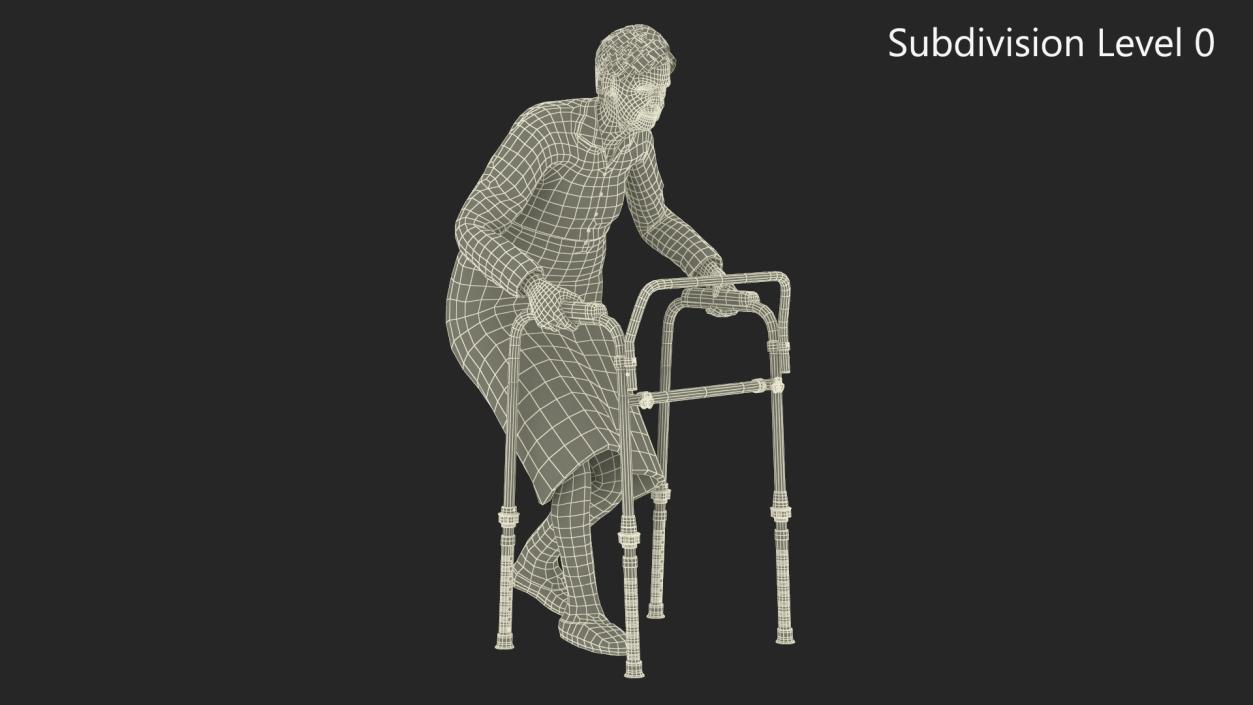 3D model Older Woman with a Walker