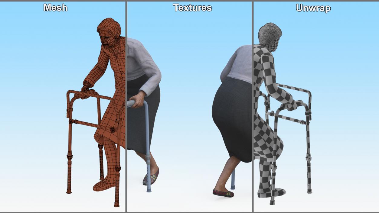 3D model Older Woman with a Walker