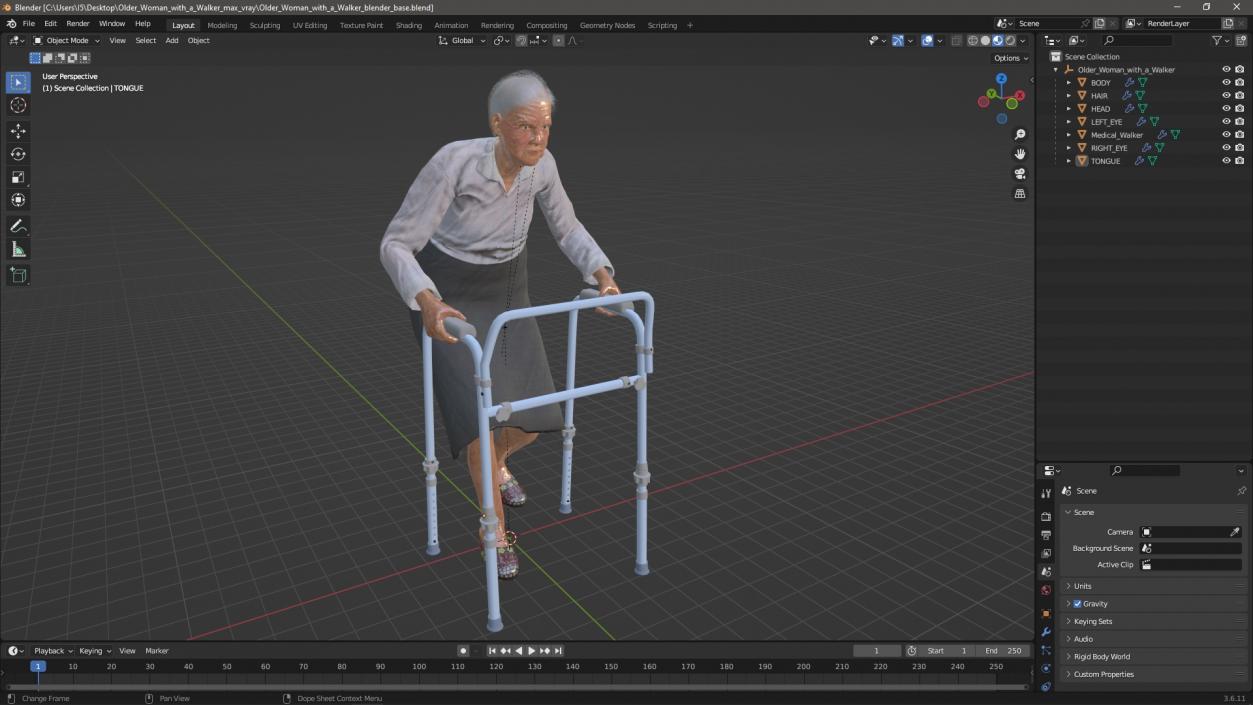 3D model Older Woman with a Walker