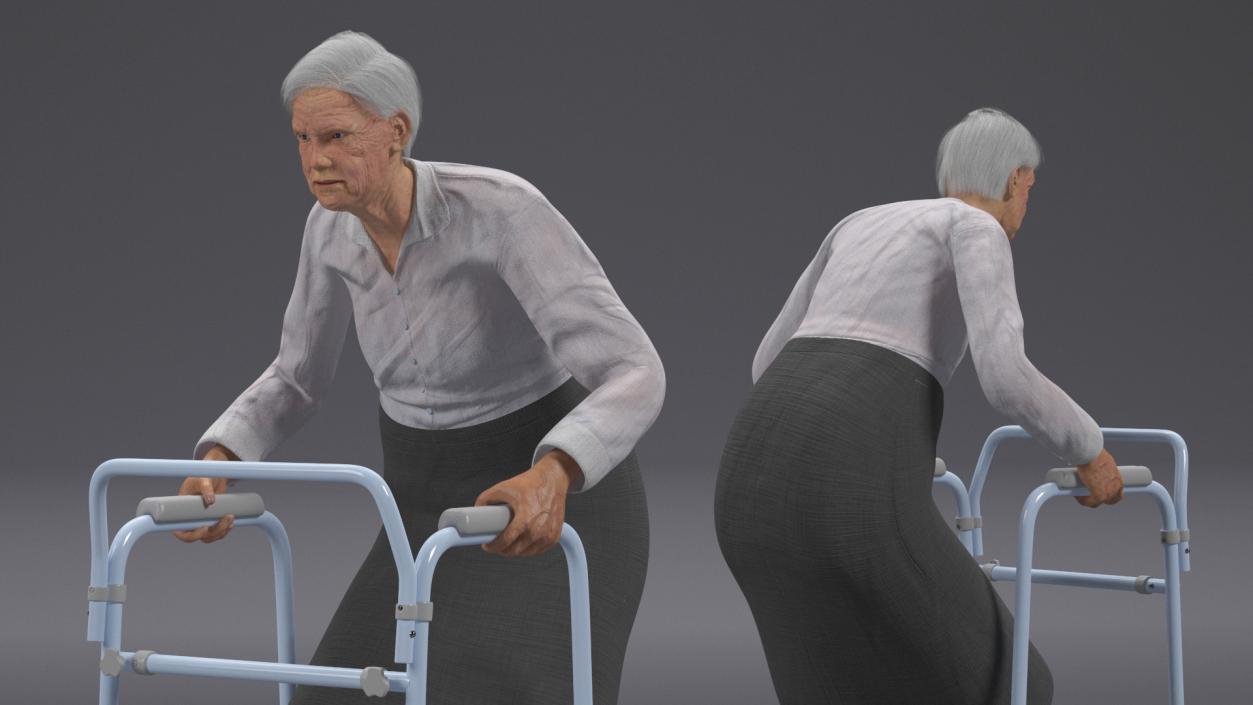 3D model Older Woman with a Walker