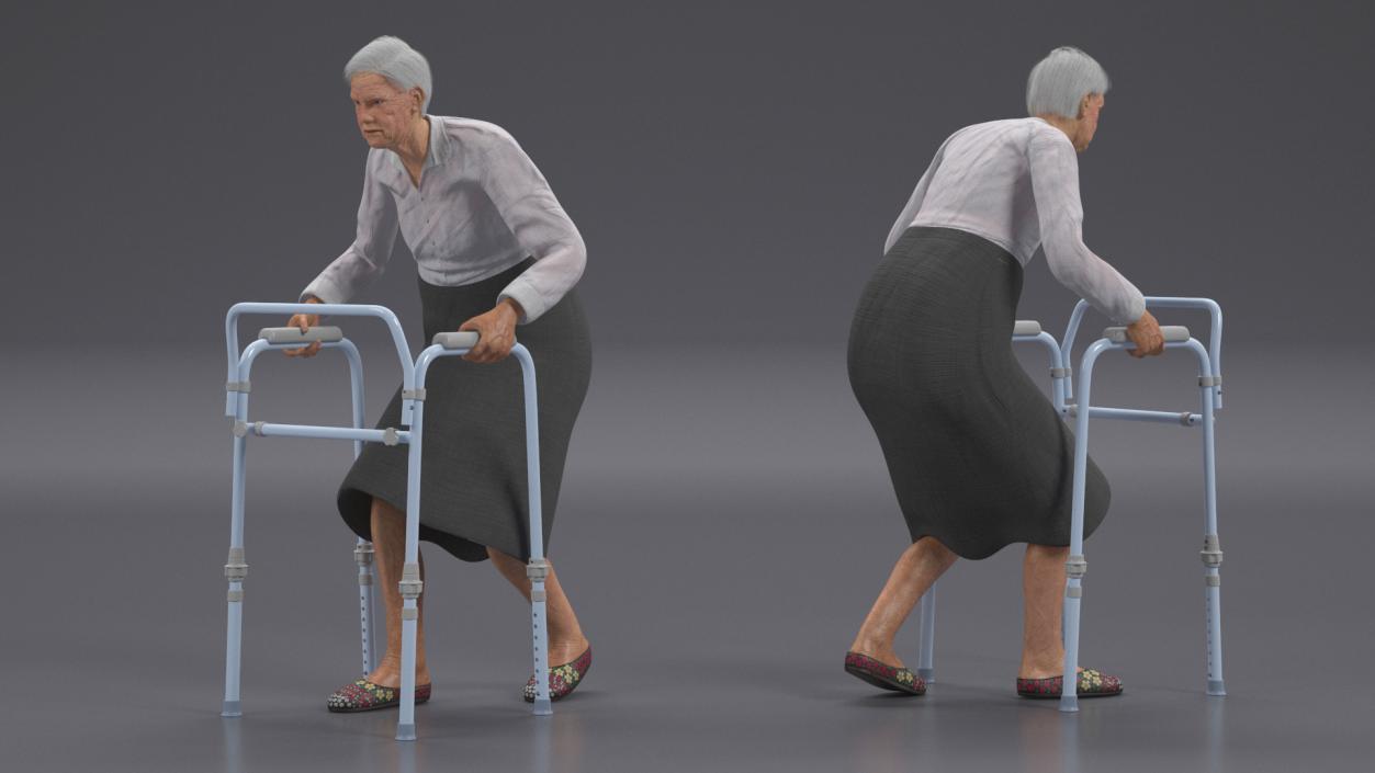 3D model Older Woman with a Walker