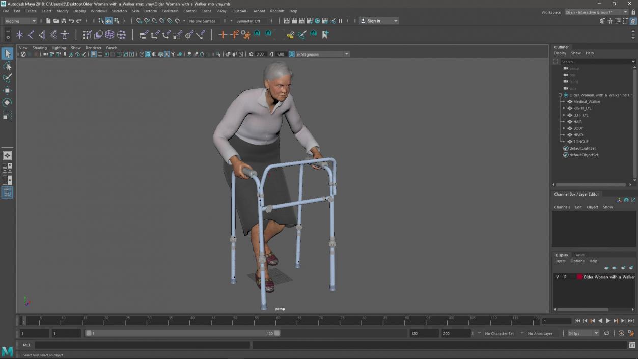 3D model Older Woman with a Walker