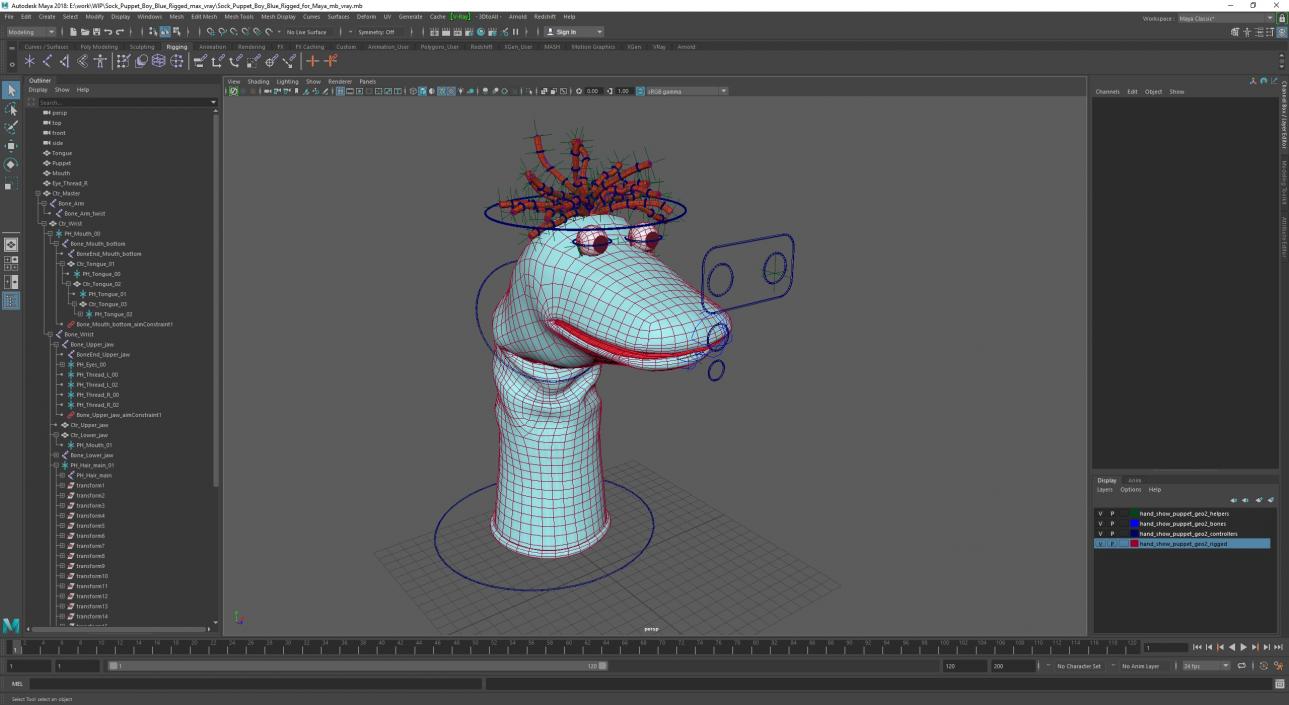 3D Sock Puppet Boy Blue Rigged for Maya