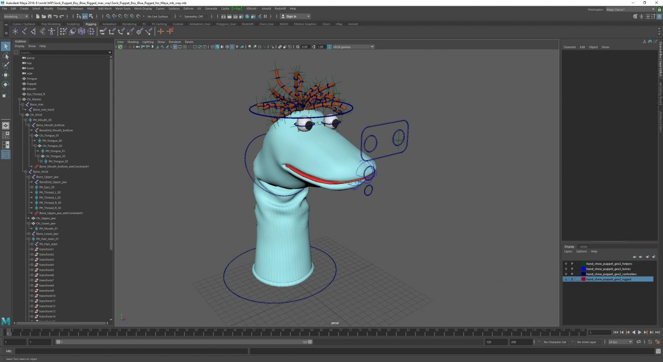 3D Sock Puppet Boy Blue Rigged for Maya