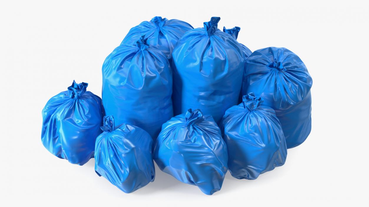 Tied Closed Blue Plastic Rubbish Bags 3D