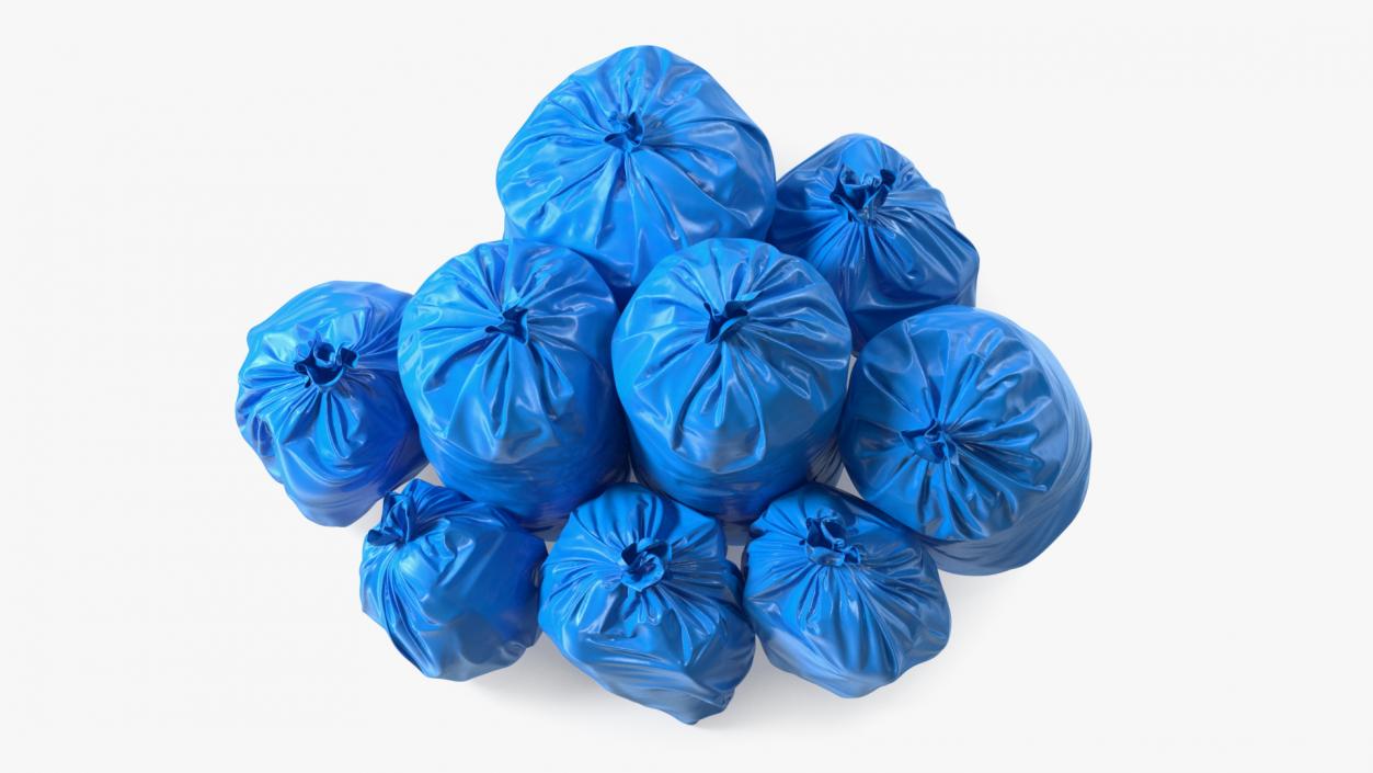 Tied Closed Blue Plastic Rubbish Bags 3D