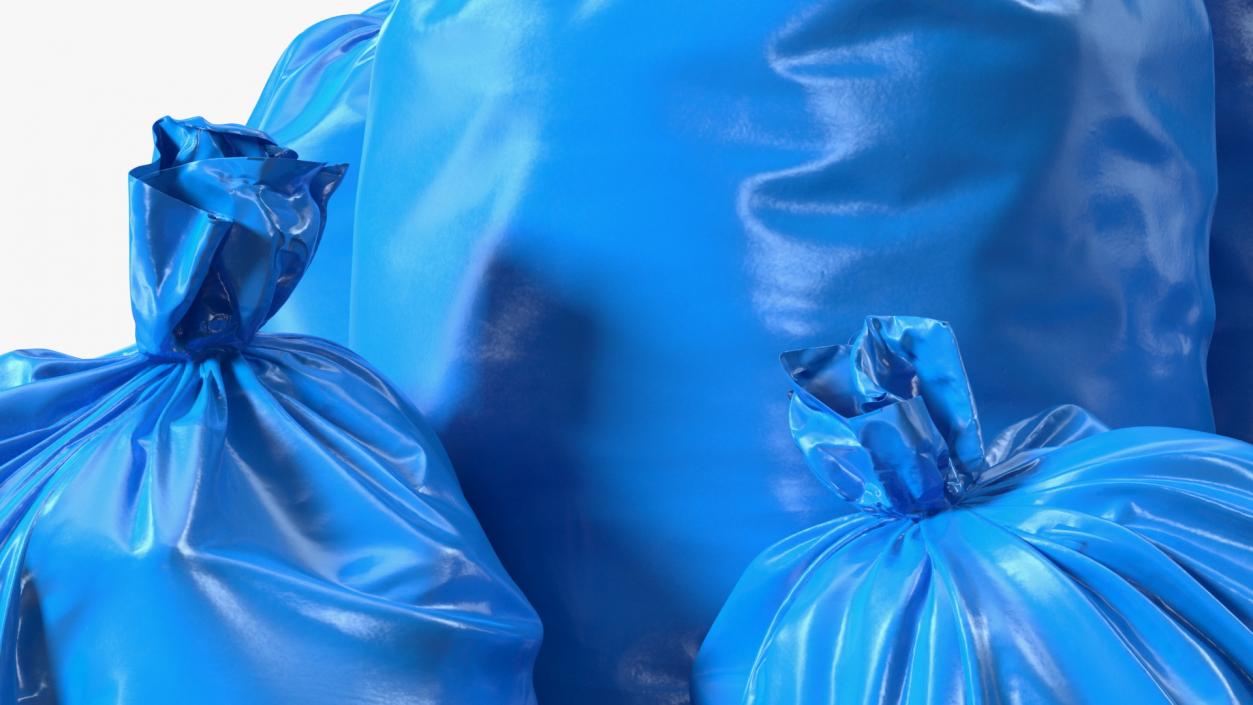 Tied Closed Blue Plastic Rubbish Bags 3D