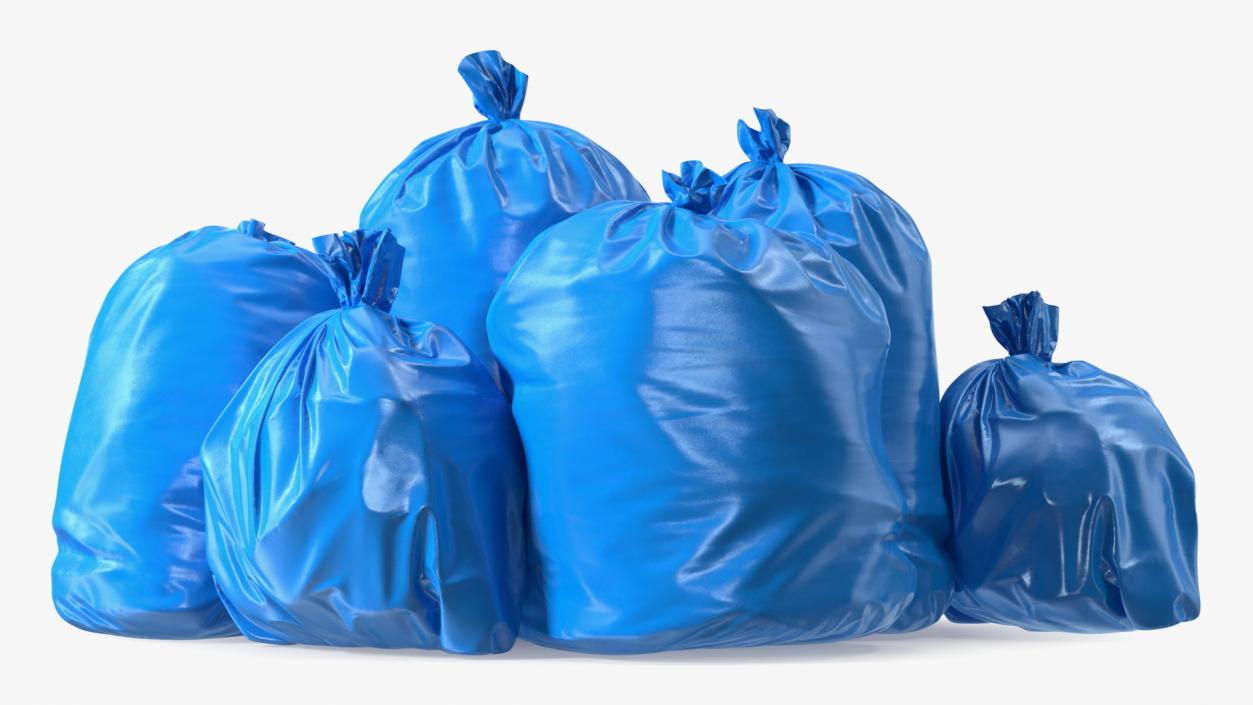 Tied Closed Blue Plastic Rubbish Bags 3D