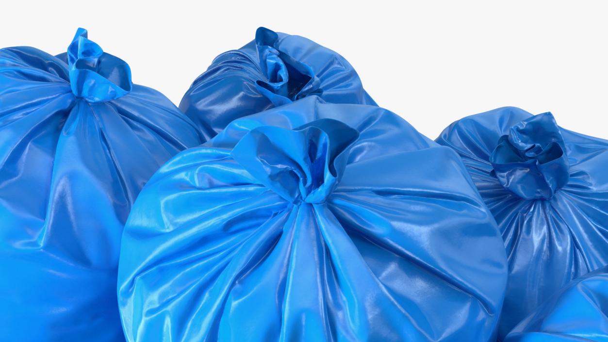 Tied Closed Blue Plastic Rubbish Bags 3D