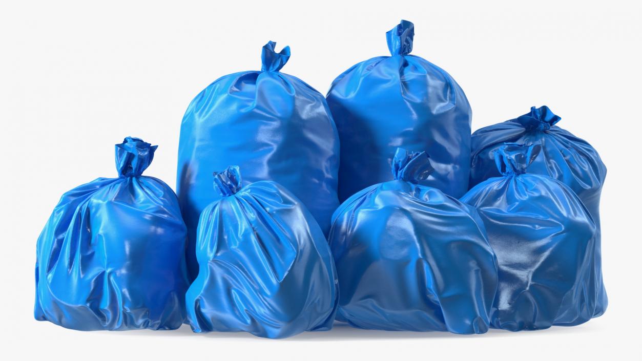 Tied Closed Blue Plastic Rubbish Bags 3D