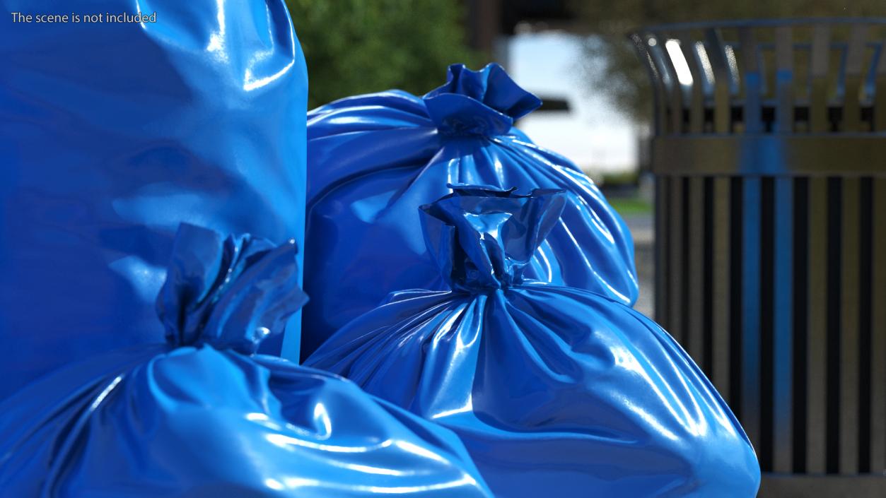 Tied Closed Blue Plastic Rubbish Bags 3D