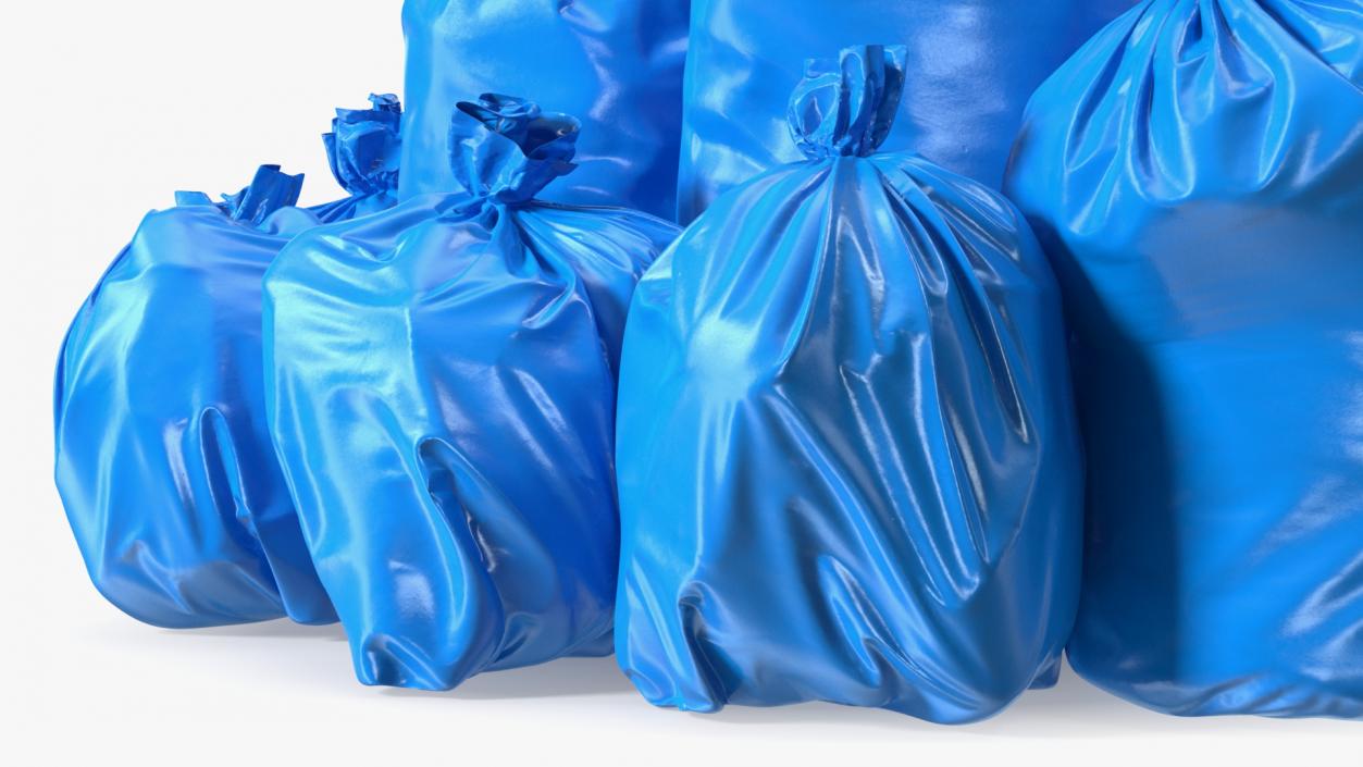 Tied Closed Blue Plastic Rubbish Bags 3D