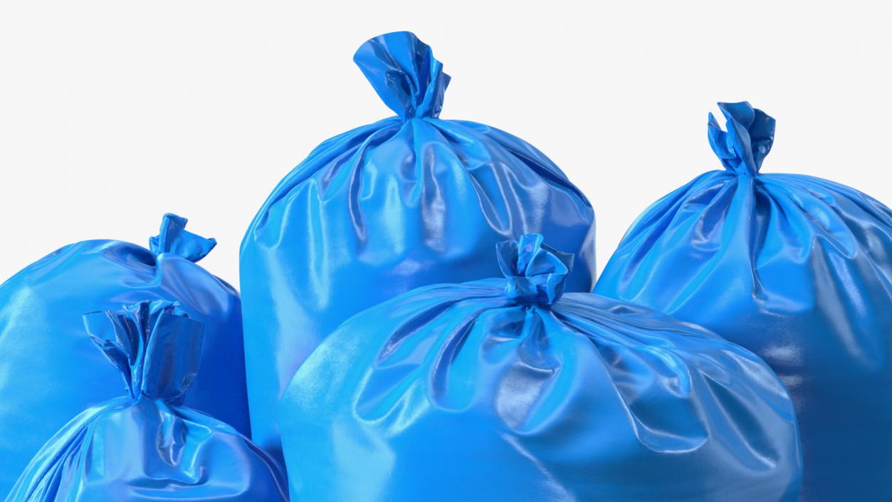 Tied Closed Blue Plastic Rubbish Bags 3D