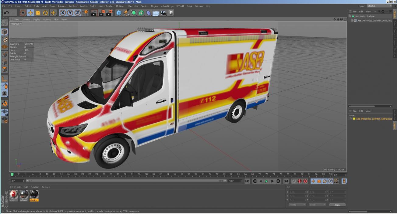 ASB Mercedes Sprinter Ambulance Simple Interior 3D