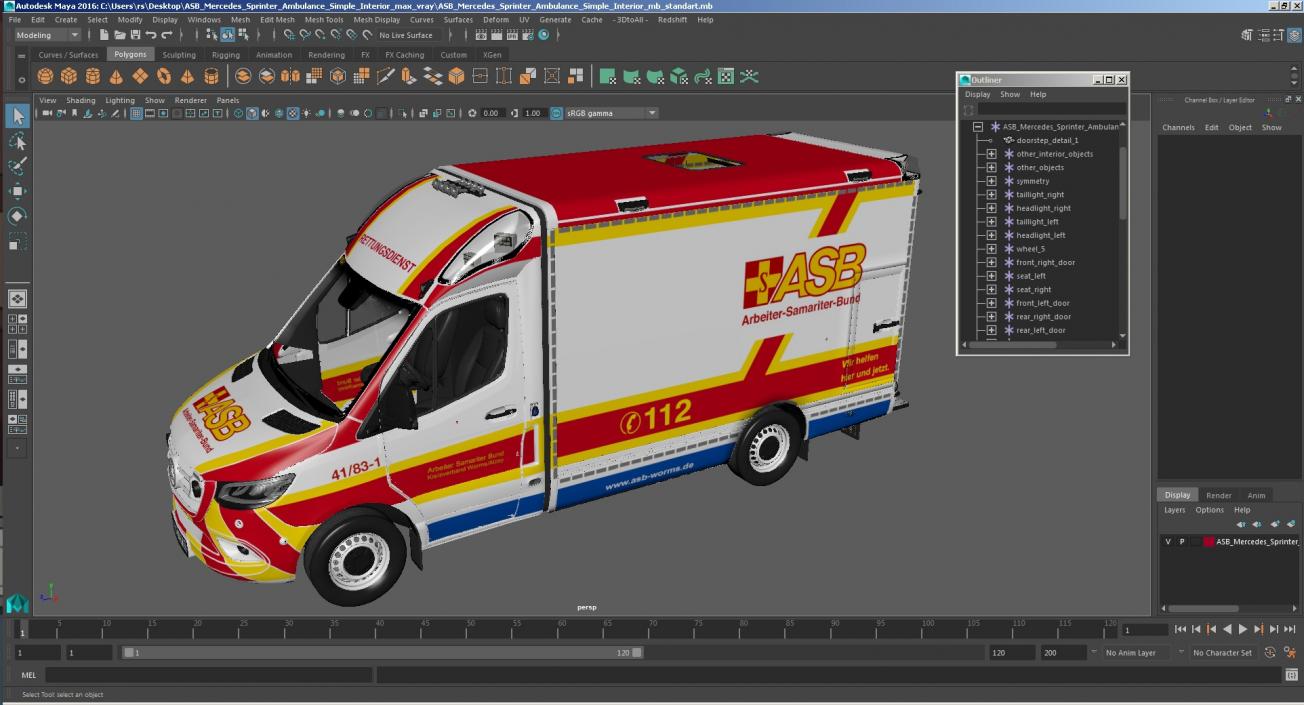 ASB Mercedes Sprinter Ambulance Simple Interior 3D