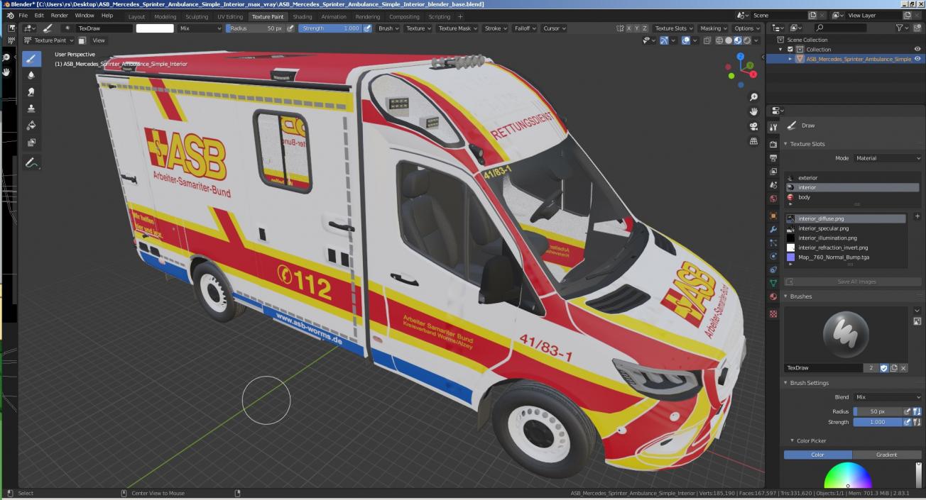 ASB Mercedes Sprinter Ambulance Simple Interior 3D