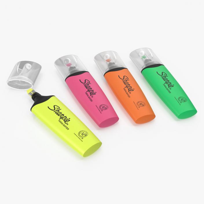 4 Sharpie Highlighter Markers 3D model