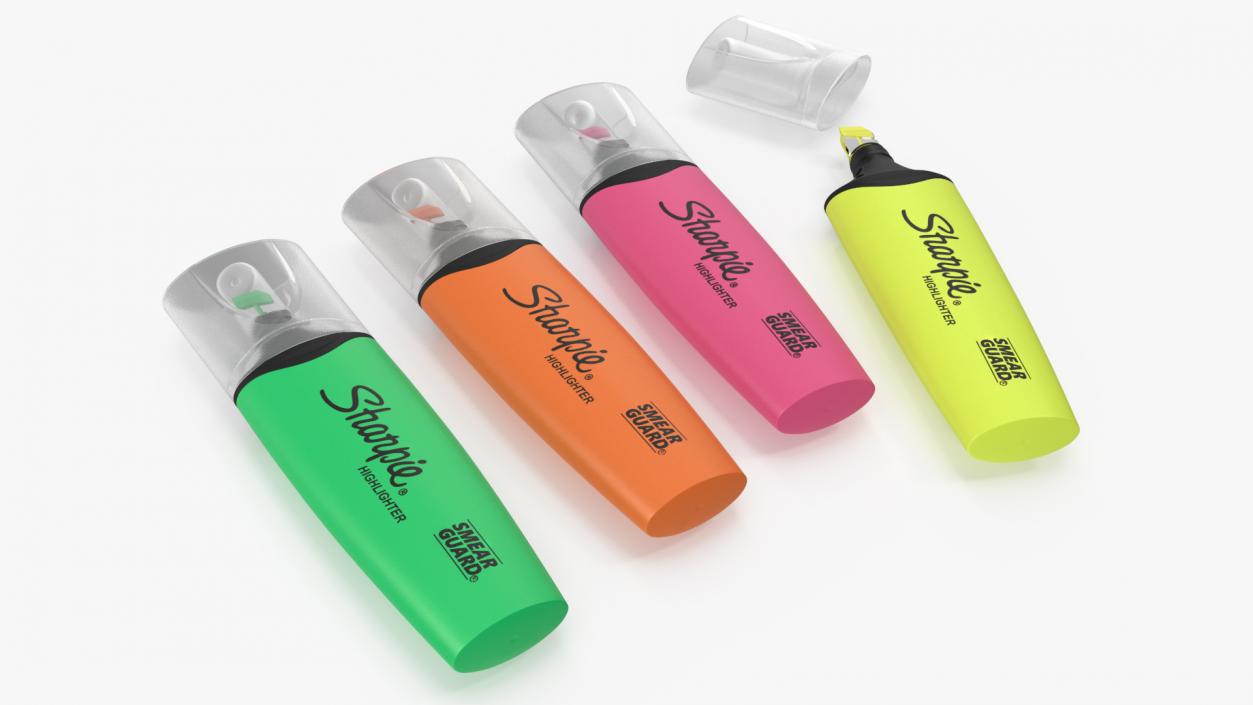 4 Sharpie Highlighter Markers 3D model