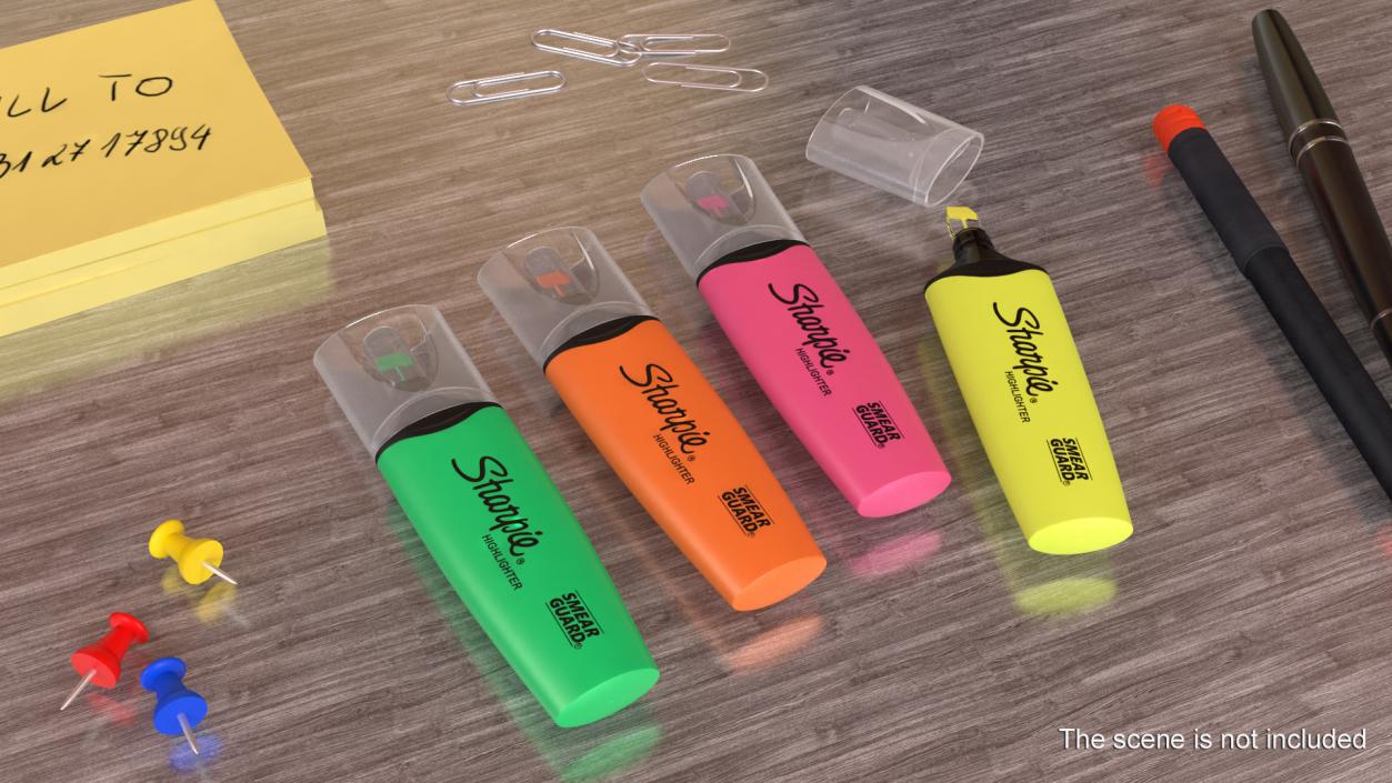 4 Sharpie Highlighter Markers 3D model