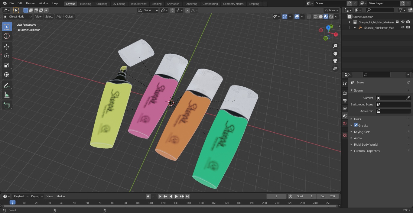 4 Sharpie Highlighter Markers 3D model