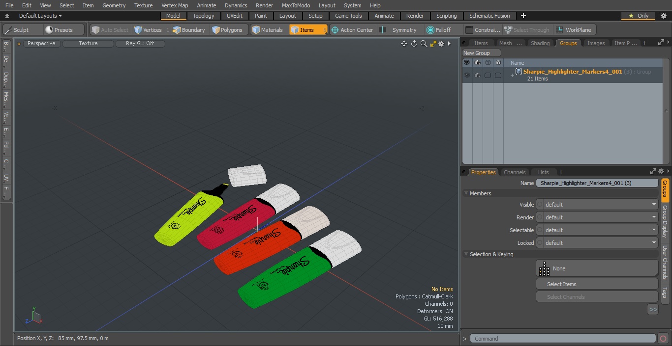 4 Sharpie Highlighter Markers 3D model