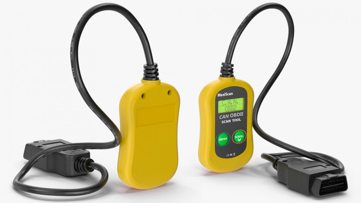 3D OBD2 Code Reader Yellow Vertical Position