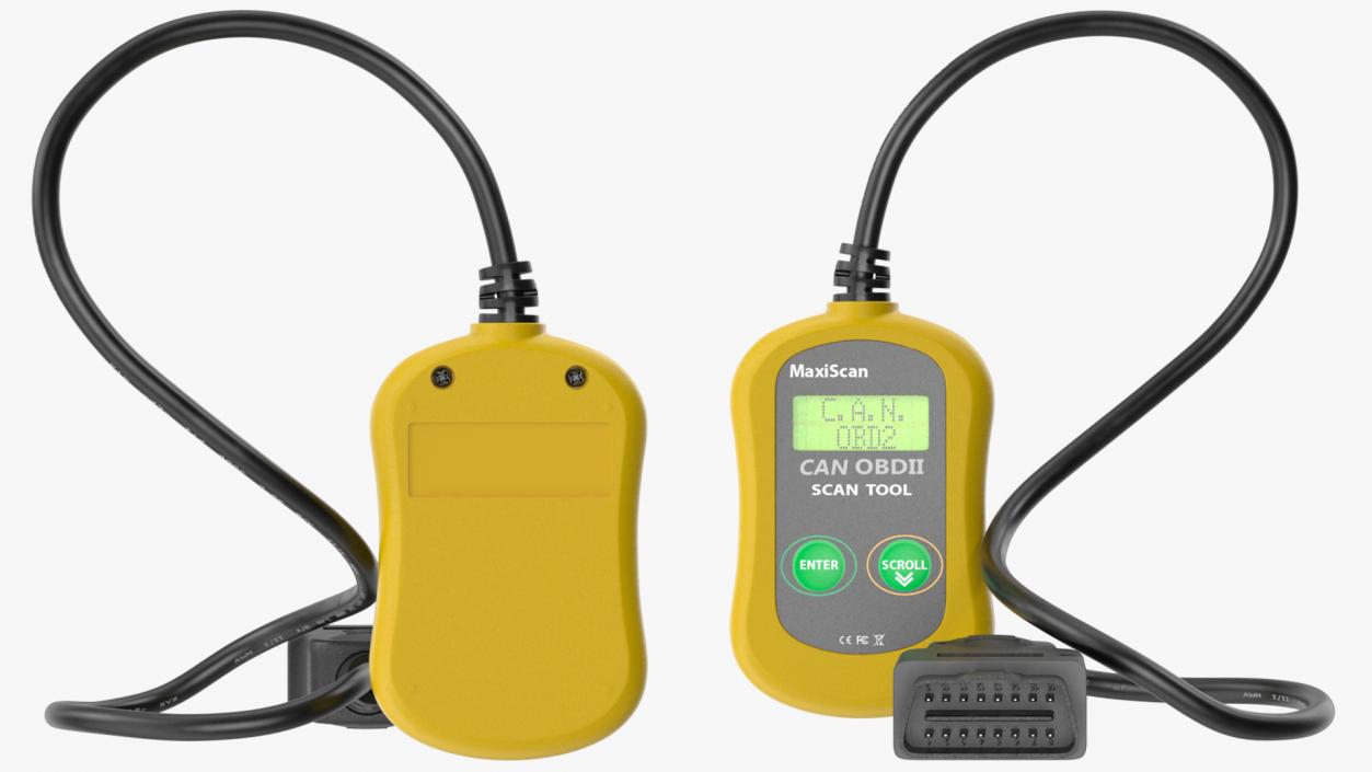 3D OBD2 Code Reader Yellow Vertical Position