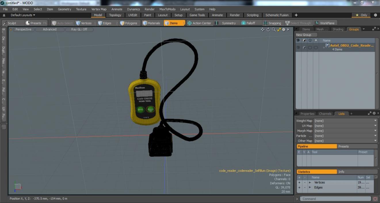 3D OBD2 Code Reader Yellow Vertical Position