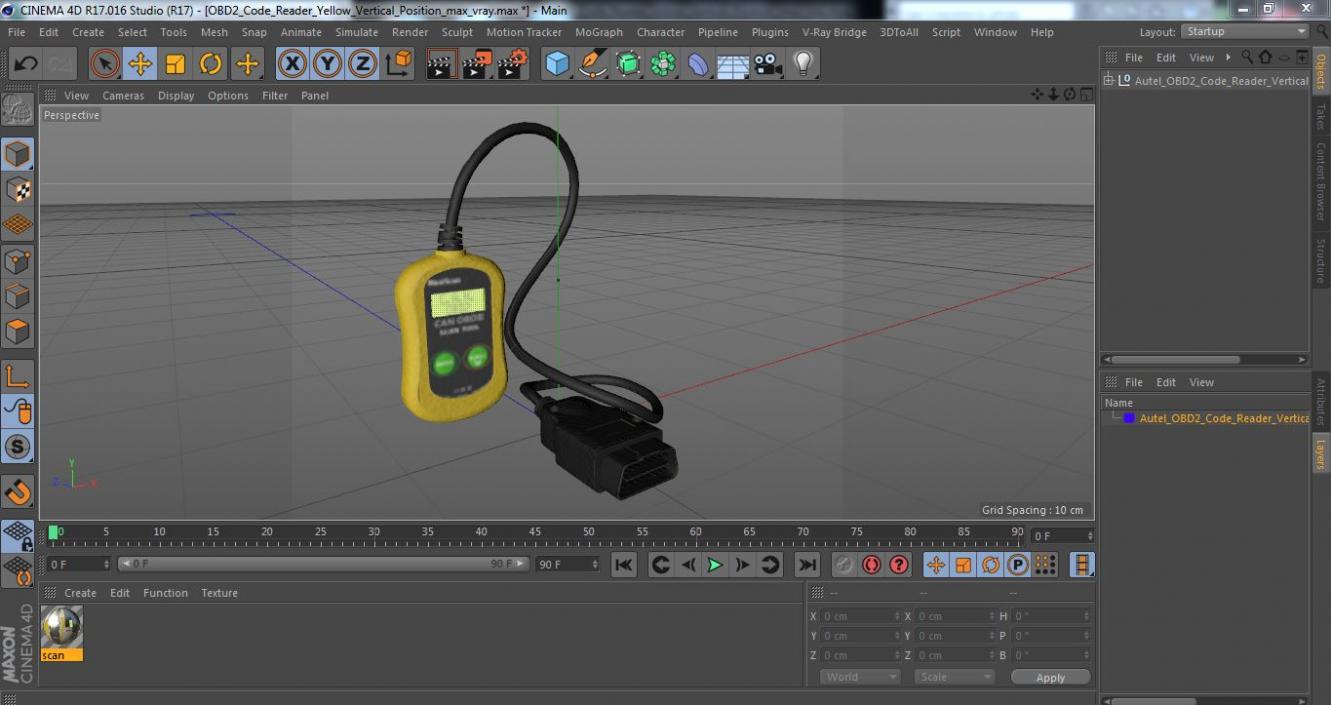 3D OBD2 Code Reader Yellow Vertical Position